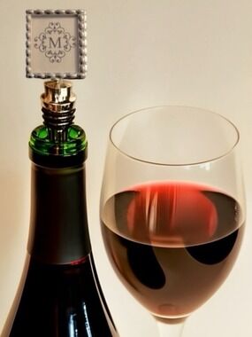 Monogrammed Wine Bottle Stopper Handcrafted in Silver “M” NIB
